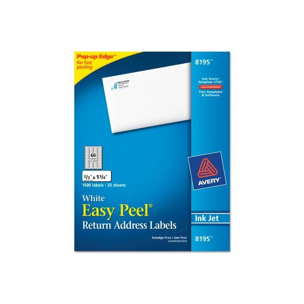 Avery Avery® Easy Peel Inkjet Return Address Labels, 2/3 x 13/4, White, 1500/Pack 8195 Zoro